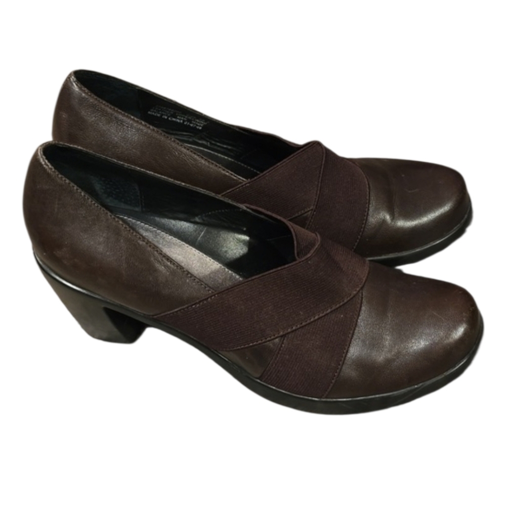 Dansko Toriā Womens 38.5 Elastic Cross Strap Heeled Pumps Brown Leather